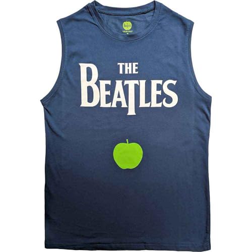 The Beatles Tank Top Muscle T Shirt Drop T Logo & Apple Official Unisex Blue - Les Beatles, Paul McCartney, John Lennon, RIngo Starr, George Harrison The Beatles Tank Top Muscle T Shirt Drop T Logo & Apple Official Unisex Blue
