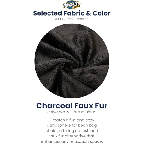 Image of ULTIMATE SACK | 6 Ft Bean Bag Chair &Foot Stool | Charcoal Fur | Foam Filled - Removable Washable Cover