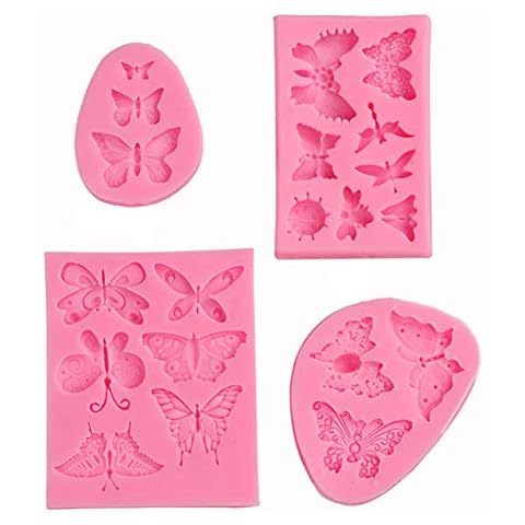 Butterfly Silicone Fondant Molds,4Pcs Butterfly Silicone Cake Baking Mold Candy Molds for Sugarcraft, Cake Decoration, Cupcake Topper, Chocolate, Pastry, Cookie, Clay, Epoxy Resin Craft Cover