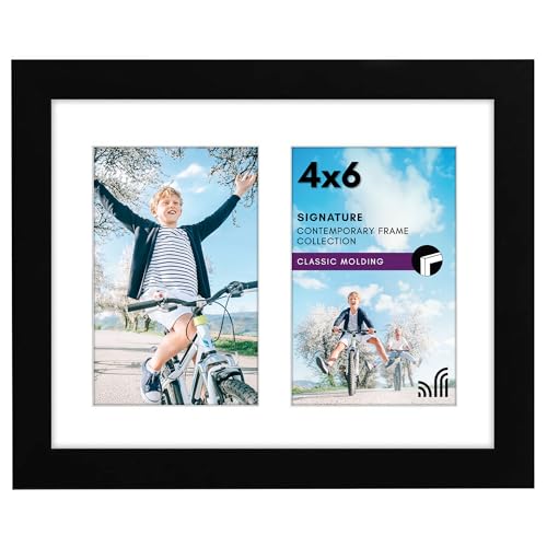Americanflat 4x6 Double Picture Frame in Black - Composite Wood with Shatter Resistant Glass - Horizontal and Vertical Formats for Wall and Tabletop