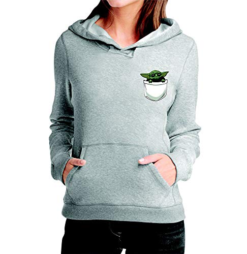 Moletom Star Wars Baby Yoda No Bolso Mini Casaco Blusa de Frio Feminino (Preto, G)