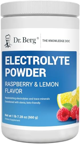 Dr. Berg Zero Sugar Hydration Keto Electrolyte Powder - Enhanced w/ 1000 mg of Potassium & Real Pink Himalayan Salt (NOT Table Salt) - Raspberry & Lemon Flavor Hydration Drink Supplement, 100 Servings