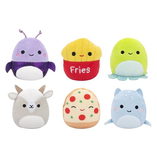 Squishmallows Micromallows Originales, Paquete de 6 – Axel Beetle, Lune Loch Ness Monster, Floyd French Fries, Orphie Octopus, Pep Pizza, Walker Goat