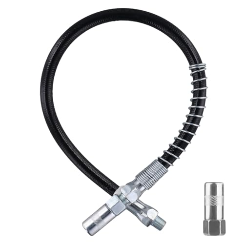 NQEUEPN Grease Gun Accessory Kit 18 Inch Spring Flex Hose with Grease Gun Coupler 8000PSI 1/8 NPT Threads Grease Gun Fittings