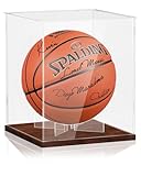 Basketball Display Case – Clear Acrylic UV Protected Full Size Holder with Solid Wood Base & Display Stand for Autographed NBA WNBA Basketball or Soccer Ball Memorabilia