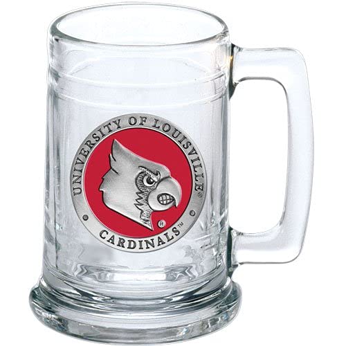 Louisville Beer Stein Glass | 15 Ounce German-Style Beer Glass | Intricately Crafted Metal Pewter Alma Mater Inlay By Heritage Pewter