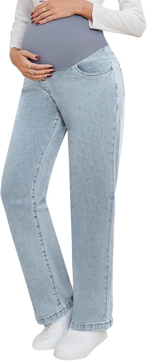 Women's Stretch Maternity Bootcut Jeans with Pockets Over,The Belly Bell Bottoms Flare Denim Pants Pregnancy Clothes-image-22
