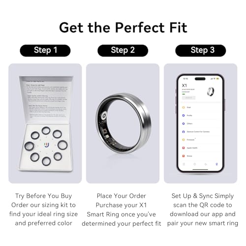 Image of Smart Ring for Women and Men, 5ATM Waterproof Smart Rings Health Tracker with Sleep /Stress /Heart Rate /Activity Monitor, No Subscription, Smart Rings Fitness Tracker for Android iOS, Size 9, Silver