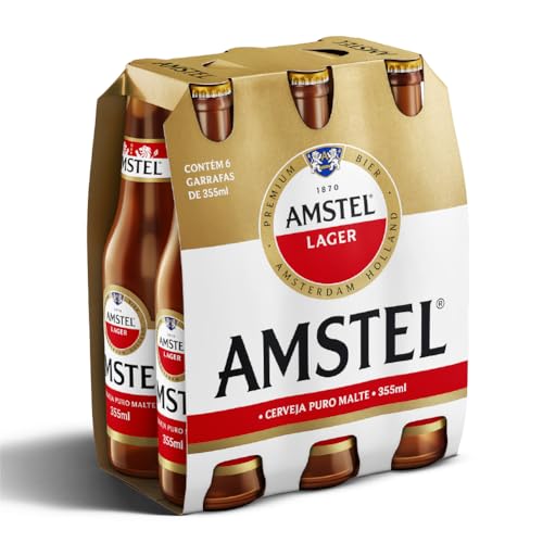 Amstel Cerveja Lager Puro Malte, Pack de 6 Long Neck 355ml