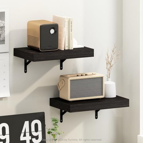 Image of Furinno Tanna Floating Shelves for Wall Set of 2, 15-Inch Wall Shelf, Triple Thick Floating Mounted Shelf, for Bathroom, Home Office, Living Room, Tobacco Oak