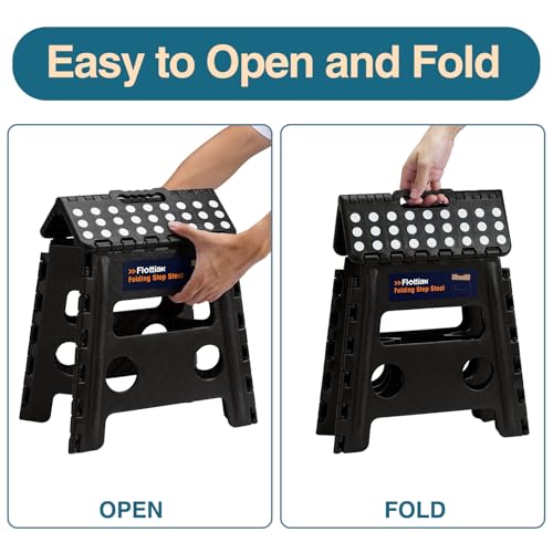 Image of Flottian 13 inch Folding Step Stool for Adults and Kids Holds Up to 300 lbs,Non-Slip Folding Stools with Handle, Compact Plastic Foldable Step Stool for Bathroom,Bedroom, Kitchen Gray,1PC