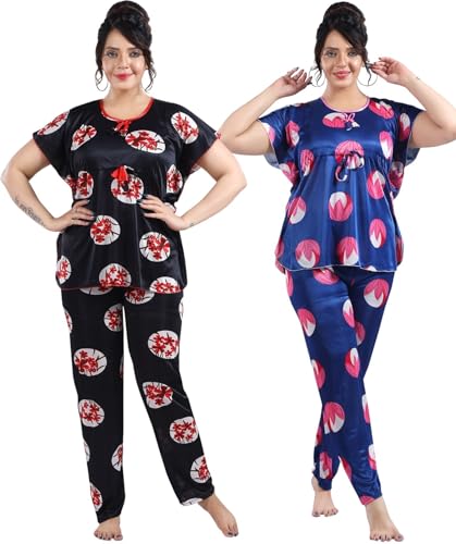 Image of Fabme Women's Satin Plain Kaftan Top & Pyjama Set