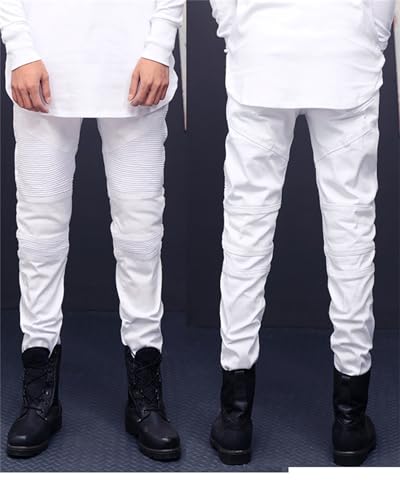 Men's Streetwear Patchwork Pleated Stretch Ripped Biker Jeans Denim Pants Designer Jeans3