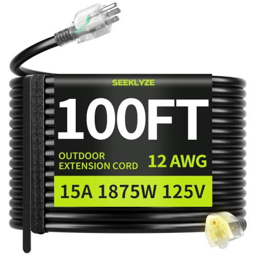 Seeklyze 12AWG 100FT Outdoor Extension Cord, Heavy Duty with Lighted End by Seeklyze - Used condition - US$65.27