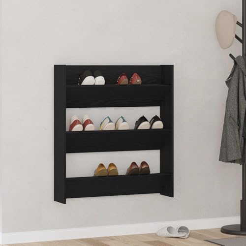 SooIarix Zapatero negro con aspecto de roble 80 x 18 x 90 cm, material de madera, montaje en pared, estrecho cerrado, ahorra espacio, moderno zapatero para pasillo e interiores