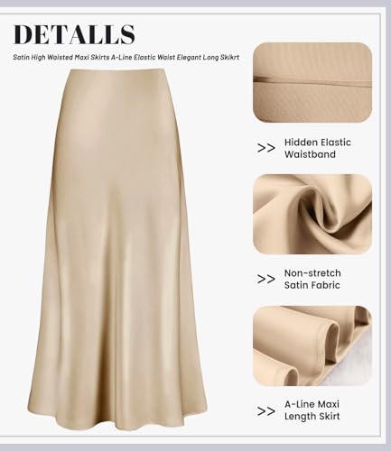 Women's Satin High Waisted Maxi Skirts Hidden Elasticized Waistband A Line Long Skirt4