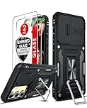 LeYi Armour Case Samsung Galaxy S22 5G, Samsung S22 Case with Camera Lens Cover Slider, Ring Stand Holder Military Grade Protective Shockproof Phone Cover for Galaxy S22 5G 6.1'' Black