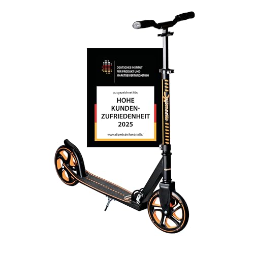 Muuwmi Aluminium Scooter Pro – 215 mm Räder - ABEC 7 Lager - Höhenverstellbarer Lenker - Geeignet für Kinder und Erwachsene - GS-Zertifiziert - Bis zu 100 kg - Tretroller orange