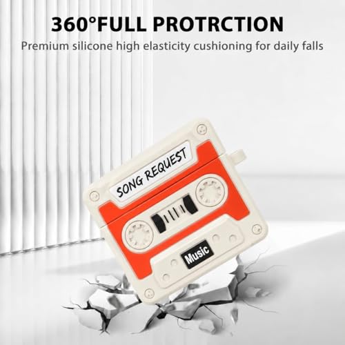 Image of Emoh Roced Case for AirPodS 4 (2024) with Keychain (ANC), Cute Cartoon Shockproof Protective Cover Compatible with Apple AirPods 4th Generation 2024 for Women and Boys (Casette Ivory)
