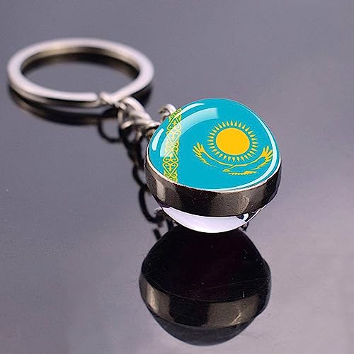 Drapeau Du Kazakhstan Porte-Clés Pour Pendentif Porte-Clés Anneau Bijoux, Simple Drapeau Cristal Double Face Boule De Verre Cadeaux Pour Frère Soeur Tante Nièce Pour Sac À Dos Bijoux Accessoires