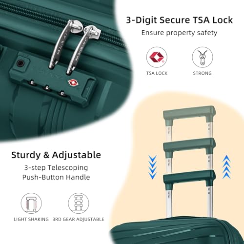 Image of LARVENDER Carry On Luggage 22x14x9 Airline Approved, Suitcases with Wheels | Expandable Hardside PP Carry On Suitcase, 20 Inch Luggage Sets 3 Piece for Women Men, TSA Lock, Dark Green