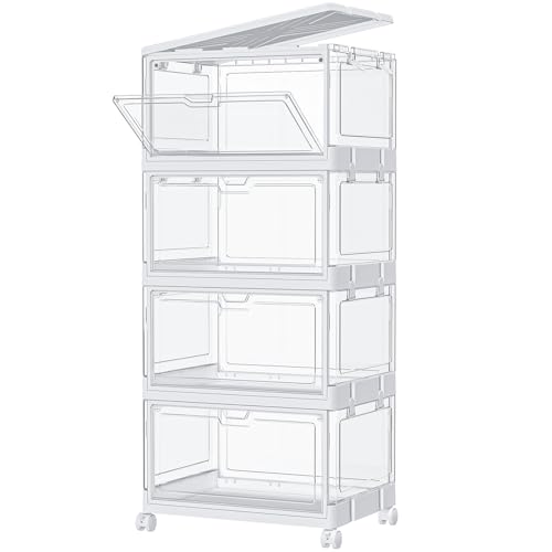 SNSLXH Clear Storage Bins with Lids & Wheels, Stackable Plastic Craft Containers, Large Closet...