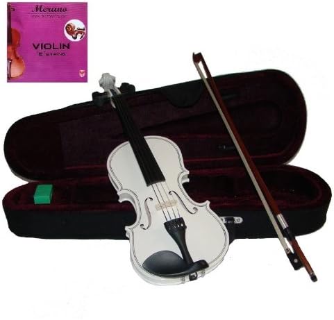 Merano 4/4 (Full) Size White Acoustic Violin with Case and Bow+Free Rosin+Merano Brand E String