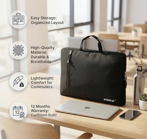 Image of 16 inch Laptop Case with Charger Pouch | 2 Components, Sleeve with Handle | for All Type of Notebooks up to 16 inches Lenovo, HP, Dell, Mac Book Pro, Mi, Asus | Laptop Cover Bag, Black