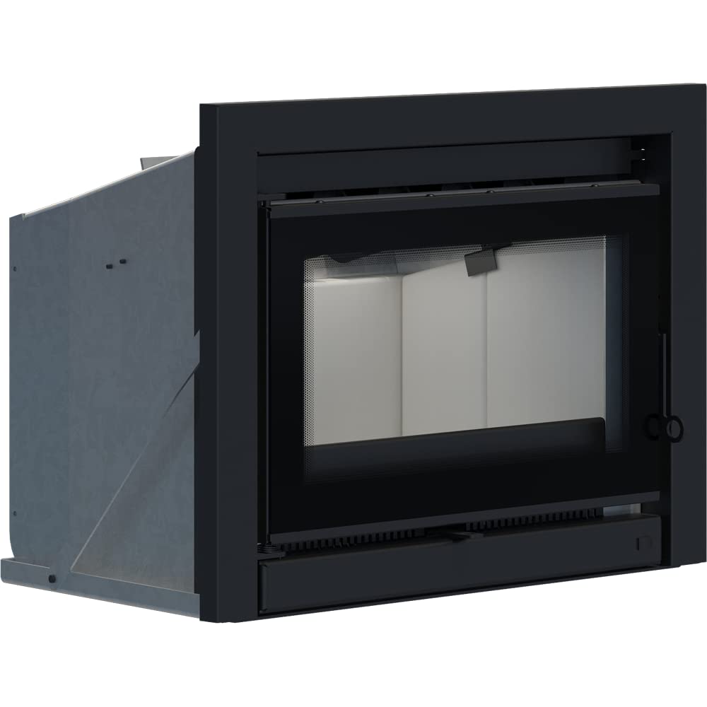 KRATKI Inserto per camino in acciaio a legna KASETA 6 kW A cassetta chiusa | Acciaio nero, efficienza 78%, classe A. Ecodesign, BImSchV 2.; combustione efficiente; basse emissioni; calore uniforme