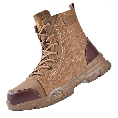 SUADEX Steel Toe Boots for Men Military Work Boots Indestructible Work Shoes for Women Athletic Safety Shoes Composite Toe Brown Size: 12.5 Women/11 Men