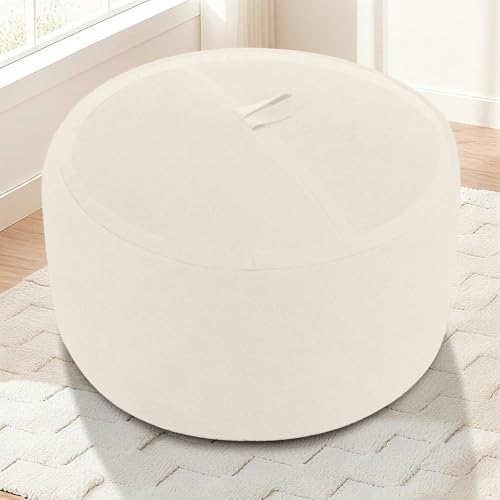 Image of 2FT Bean Bag Chair 2'Bean Bag Chairs with Memory Foam Filled Small Bean Bag | Bean bags with Machine Washable Cover Luxurious Velvet Fabric, Comfy Chairs for Living Room, Bedroom, Dorm, Beige