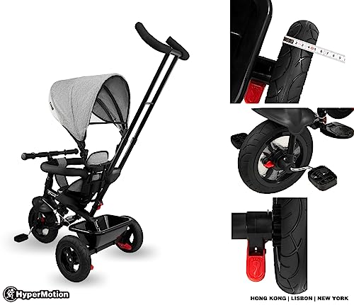 HyperMotion Dreirad ab 1 Jahr mit Schubstange - 3-in-1 Kinderfahrzeug für 1-4 Jahre, bis 20 kg - mit höhenverstellbarem Elterngriff und Schiebelenker, Grau