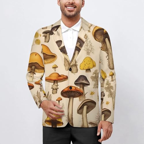 Vintage Mushroom Pattern Men's Casual Blazers Slim Fit Sport Coats Blazer Two Buttons Suit Jacket for Work Party2