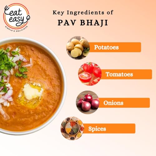 Image of Eat Easy Ready to Eat Pav Bhaji, 65gm (Pack of 2) | Just Add Water and Cook | Instant Food for Travel Vegetarian | No Preservatives | No Added Artificial Colours & Flavours | Healthy Travel Pack