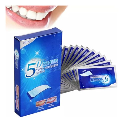 Fitas Branqueadoras de Dentes 5D White, Tiras de Clareamento Dental com Sabor Menta, Refrescante e Confortável 7 envelopes contendo 14 fitas
