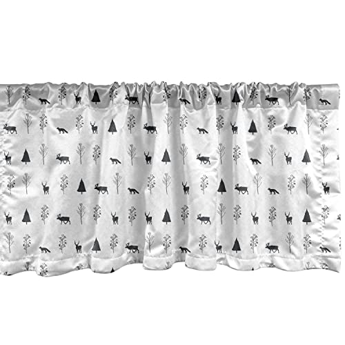 Ambesonne Forest Window Valance Pack Of 2, Scandinavian Doodle Of Reindeers And Foxes In The Woodland Trees Nature, Rod Pocket Curtain Valances For Kitchen Bedroom, 54" X 18", Dark Taupe Grey White #TOP1