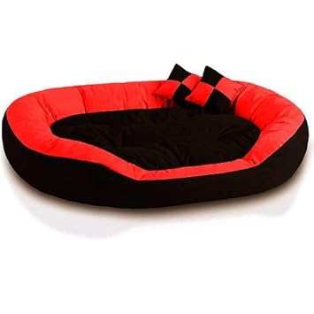 Hiputee Ultra Soft Reversible Fleece/Velvet Bed for Dog and Cat with 2 Extra Pillows (Extra Small, Red Black)