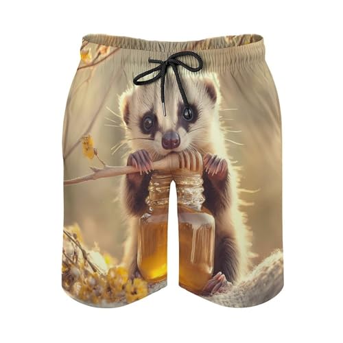 Cute Ferret Honey Mens Swim Trunks Quick Dry Beach Swimming Shorts with Mesh Lining and Pockets3