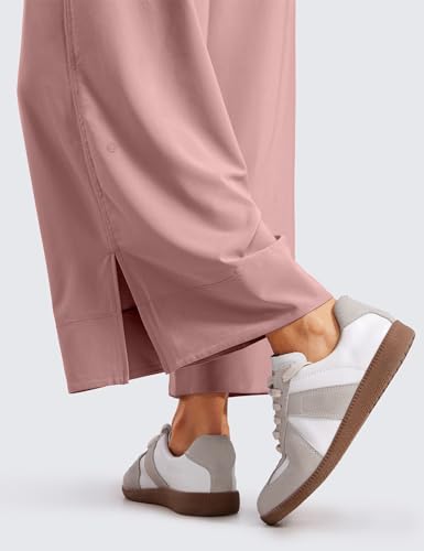 Image of CRZ YOGA Lightweight Wide Leg Crop Pants 25 inch | Casual, Travel, Comfy, Soft, Split, Loose Fit, Pockets, for Women