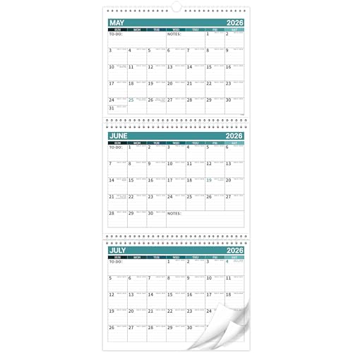 3 Month Calendar 2026-2028 - 2026-2028 Wall Calendar from MAY 2026 - APRIL 2028, Move-a-Page 3-Month Display Calendar (Folded in a Month), 10.8" x 25.1" (When Opened), 3 Months Vertical Calendars, Thick Paper