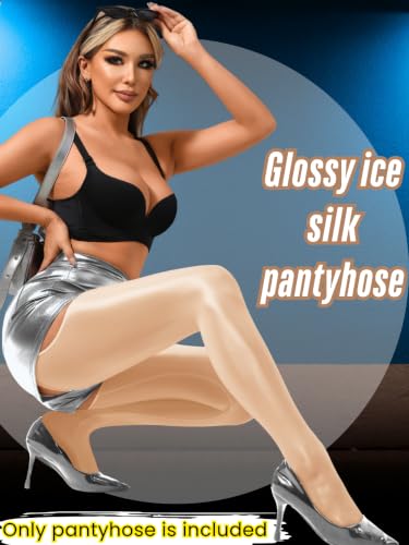 Image of ChiaoLezhee Sexy Shiny Tights, Sheer High-Waisted, Suspender Pantyhose For Women Rave Party Outfits Leggings Pants Exotic