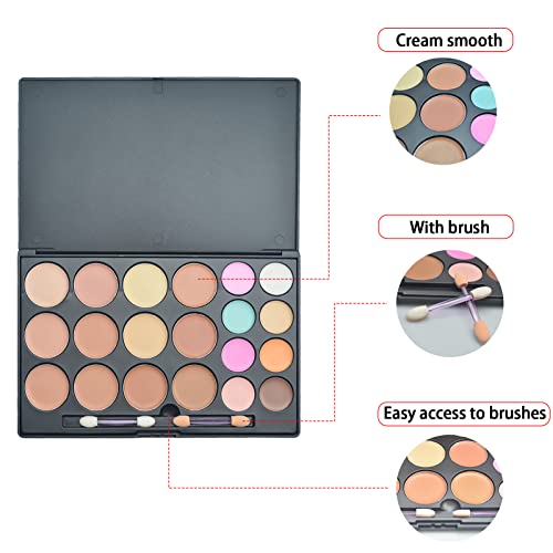 Phantomsky 20 Colors Cream Concealer Camouflage Makeup Highlighter Contour Palette Combination With Brush - Perfect For Professional And Daily Use #TOP2