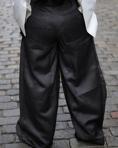 LKOUS Women's High Waist Casual Wide Leg Satin Cargo Pants, Loose Dress Pants for Women, Lounge Pants with Pockets2