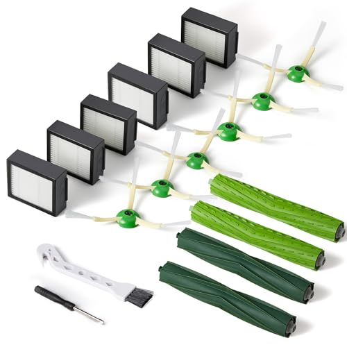 Replacement Parts & Accessories for i-Robot E, I & J Series, Combo i5, j5 Series Robot Vacuum, 2 Dual Multi-Surface Rubber Brushes & 6 HEPA Filter & 6 Edge-Sweeping Brushes