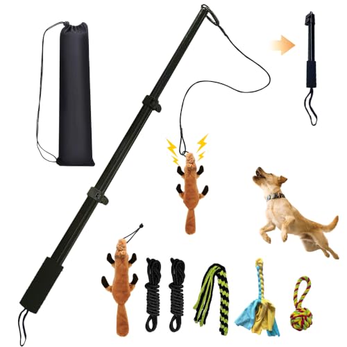 GRETMIX Flirt Pole for Dogs, Interactive Dog Toys Extendable Teaser Wand with Lure Chewing Toy...