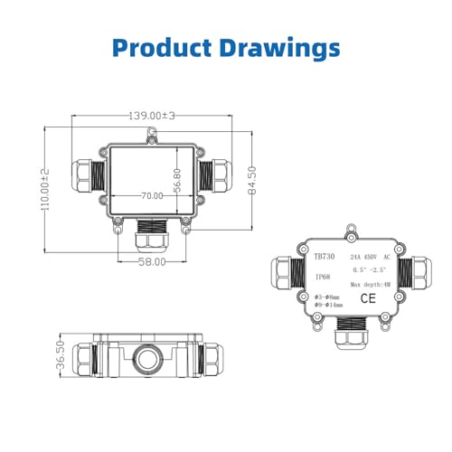 Waterproof Junction Box 3 Way Outdoor Electrical Cable Connector Underground Wire Weatherproof Case Watertight Enclosure Plastic Boxes