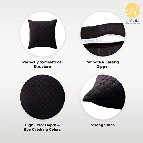 Image of Nendle Luxurious Soft Velvet Solid Color Quilted 210 TC Cushion Covers 16 Inch X 16 Inch Set Of 5 (Dark Brown, 40 * 40 Cm)