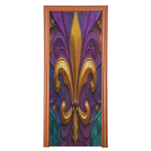 FLildon Mardi Gras Fleur De Lis Door Cover Decoration, Party Accessory Porch Decor for Festive Ornament Room Door Covers 32 x 79 Inch