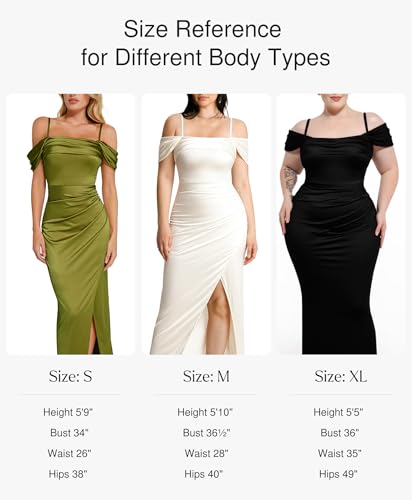 Image of Popilush Wedding Guest Dresses for Women Off Shoulder Shapewear Maxi | Multi-Way Wear, Built in Bra, Light Tummy Control, Ruched Satin Formal Cocktail Evening Bridesmaid Dress