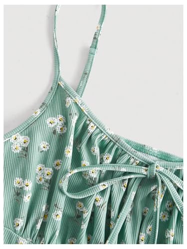Image of Floerns Women's Plus Size Boho Floral Milkmaid Bow Tie Ruched Cami Summer Holiday Flowy Mini Dress